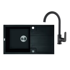 Laveo BARBADOS csepptálcás szett álló csappal, matt fekete - SRB_711BL