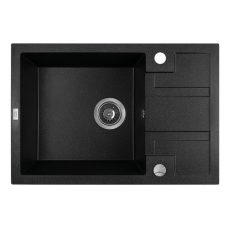 Laveo BARBADOS szemcsés fekete mini csepptálcás mosogató dugókiemelős helytakarékos szifonnal - SRB_713T