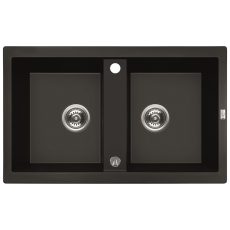 Laveo BARBADOS matt fekete kétmedencés mosogató dugókiemelős helytakarékos szifonnal - SRB_720B