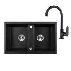 Laveo BARBADOS matt fekete kétmedencés szett  -SRB_720BL