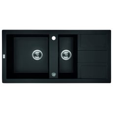 Laveo BARBADOS matt fekete 1,5 medencés mosogató dugókiemelős helytakarékos szifonnal - SRB_731B