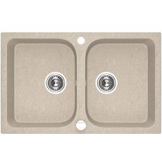 Laveo CELIA bézs kétmedencés mosogató dugókiemelős helytakarékos szifonnal - SRC_420T