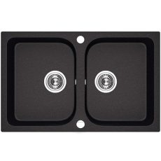 Laveo CELIA matt fekete kétmedencés mosogató dugókiemelős helytakarékos szifonnal - SRC_720B