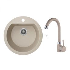 Laveo Dafne bézs szett álló csappal, helytakarékos szifonnal - SRDA_480T