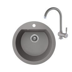 Laveo Dafne szürke szett álló csappal, helytakarékos szifonnal - SRDA_580T