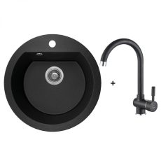 Laveo Dafne szemcsés fekete szett álló csappal, helytakarékos szifonnal - SRDA_780T