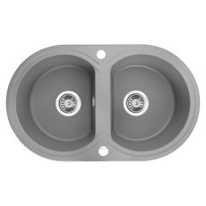 Laveo DAFNE kétkör szürke mosogató dugókiemelős helytakarékos szifonnal - SRD_520T