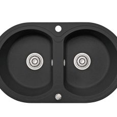 Laveo DAFNE kétkör szemcsés fekete mosogató dugókiemelős helytakarékos szifonnal - SRD_720T