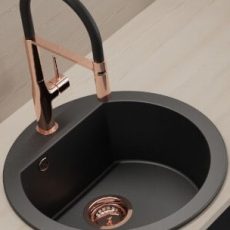 Laveo DAFNE egykör matt fekete mosogató csaplyukkal, helytakarékos szifonnal - SRD_780B