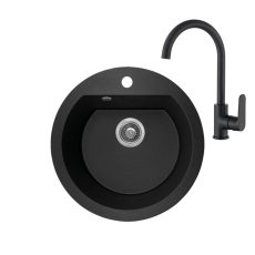 Laveo Dafne matt fekete szett álló csappal, helytakarékos szifonnal - SRD_780BL