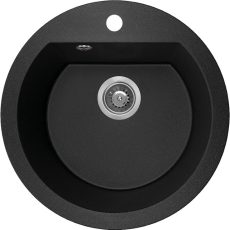 Laveo DAFNE egykör szemcsés fekete mosogató csaplyukkal, helytakarékos szifonnal - SRD_780T