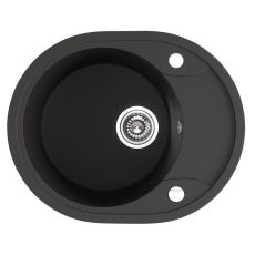 Laveo DAFNE egykör mini csepptálcás szemcsés fekete mosogató dugókiemelős helytakarékos szifonnal - SRD_783T