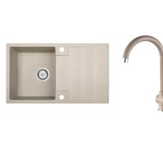 RIO 1CS SZETT egymedence csepptálcás gránit bézs mosogató szifonnal, csappal, 76x44x17,5 cm