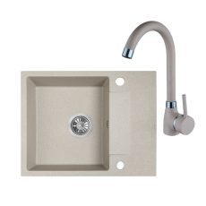 Laveo RAB MINI bézs szett álló csappal, helytakarékos szifonnal és csaplyuktakaró dugóval - SRF_413YL