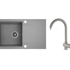 RIO 1CS SZETT egymedence csepptálcás gránit szürke mosogató szifonnal, csappal, 76x44x17,5 cm
