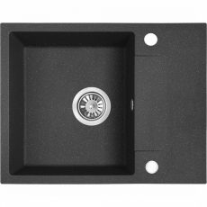 Laveo RAB MINI szemcsés fekete csepptálcás mosogató helytakarékos szifonnal, csaplyuktakaró dugóval - SRF_713Y