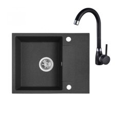 Laveo RAB MINI szemcsés fekete szett álló csappal, helytakarékos szifonnal, csaplyuktakaró dugóval - SRF_713YL