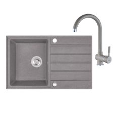 Laveo MARGARITA szürke szett álló csappal, automata dugókiemelős, helytakarékos szifonnal - SRMA_511T