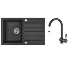 Laveo MARGARITA szemcsés fekete szett álló csappal, automata dugókiemelős, helytakarékos szifonnal - SRMA_711T