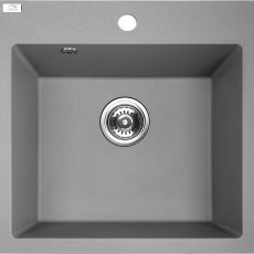 PAULO gránit egymedencés szürke mosogató szifonnal, 49x49x21,4 cm