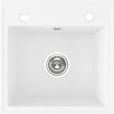 Laveo RINA egymedencés fehér mosogató csaplyukkal, automata dugókiemelős, helytakarékos szifonnal - SRP_610T