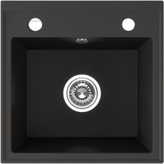 Laveo RINA egymedencés matt fekete mosogató csaplyukkal, automata dugókiemelős, helytakarékos szifonnal - SRP_710B
