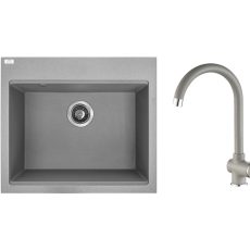 RIO 6 SZETT egymedencés gránit szürke mosogató csappal, szifonnal, 57x50x21,5 cm