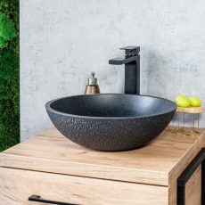 LAVEO AMBER kerek gránit mosdó túlfolyó nélkül, fekete - VGR1721T