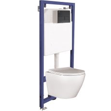 LAVEO AKAN / DESNA WC-szett rejtett fali tartállyal, fekete öblítővel, fali WC-vel, keskeny ülőkével - VMDC600S