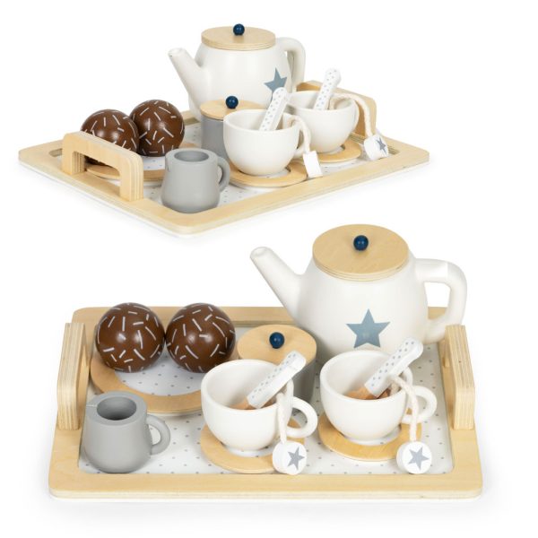 Fa teakészlet kancsóval, csészékkel 17 darab