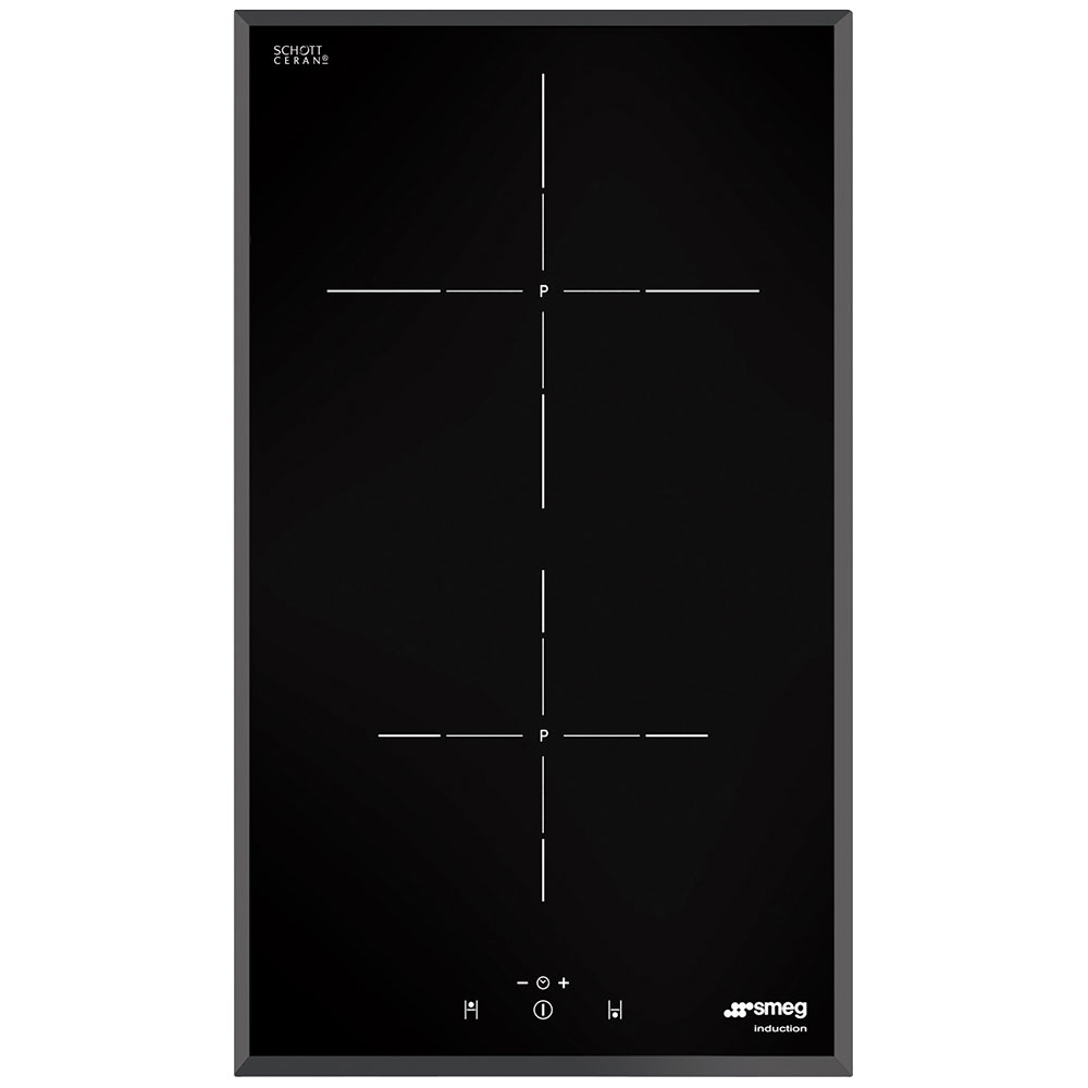 SMEG DOMINO INDUKCIÓS FŐZŐLAP, Universal design, 30 cm, 2 főzőzóna, lekerekített él, fekete üveg