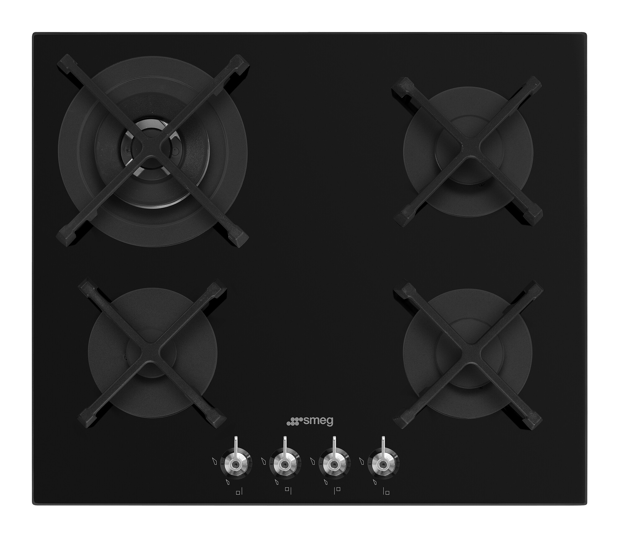 SMEG GÁZ FŐZŐLAP, Classica, 60 cm, öntöttvas rács, fekete üveg
