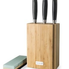 G21 Damascus késszett (3 db) bambusztartóval + ajándék csiszoló kővel