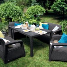 Kerti bútor Keter Corfu Fiesta szett két kétszemélyes kanapé + két fotel + asztal, grafitszürke