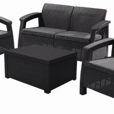 Keter Corfu box set kerti bútor kétszemélyes kanapé + két fotel + asztal, grafitszürke