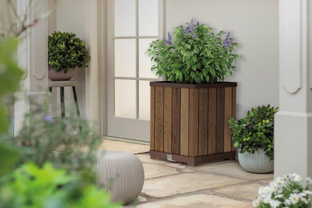 Keter Deco Square Magas virágcserép, diófa - Image 3