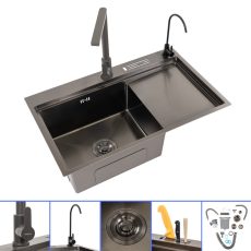 Avena III rozsdamentes csepptálcás mosogatótálca csapteleppel kiegészítőkkel fekete-bronz 78 x 48 x 21 cm – LRMDA-3