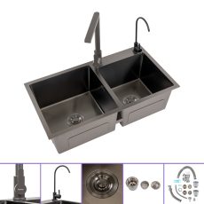 Meria III rozsdamentes csepptálcás mosogatótálca csapteleppel kiegészítőkkel fekete-inox 78 x 43 x 21 cm – LRMME-3