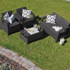 Kerti bútor Keter Corfu set két személyes kanapé + két fotel + asztal, grafitszürke