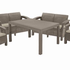 Kerti bútor Keter Corfu Fiesta szett két kétszemélyes kanapé + két fotel + asztal, cappuccino szín