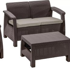 Keter Corfu kerti bútor szett - készemélyes kanapé + két fotel + asztal, barna