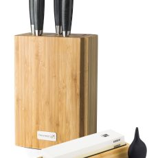 G21 Gourmet Damascus késkészlet bambusz blokkban 4 db + köszörűkő