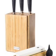 G21 Damascus Prémium kés készlet bambusz blokkban, 4 db + élező kő