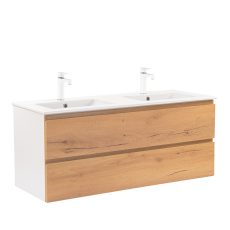 Vario Pull 120 fürdőszobai függesztett alsó szekrény mosdóval, fehér-tölgy színben - Vario129