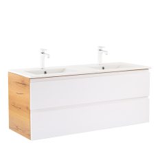 Vario Pull 120 fürdőszobai függesztett alsó szekrény mosdóval, tölgy-fehér színben - Vario133