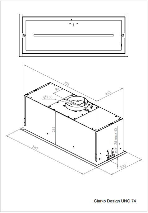 Ciarko Design UNO 74 Fehér beépíthető páraelszívó - Image 2