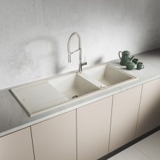 Laveo MEGALO kétmedence csepptálcás jázmin mosogató dugókiemelős helytakarékos szifonnal