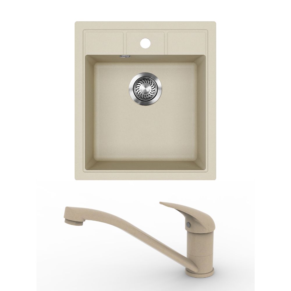 EVIDO Easy 45 gránit mosogató, 460 x 515 mm, bézs + EVIDO PINGUIN csaptelep, bézs