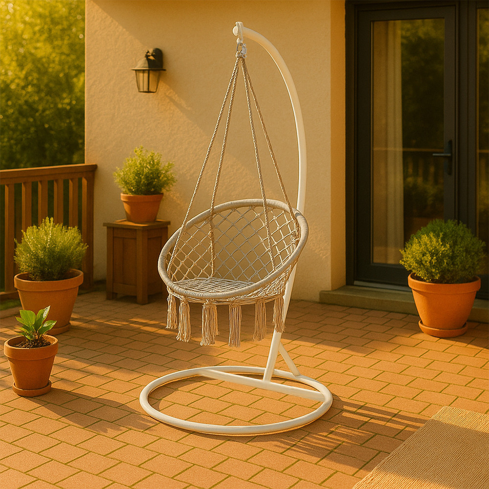 Cardenas függőfotel állvánnyal szürke-fehér - Image 2