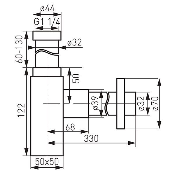 Ferro S280 Quadro szögletes króm búraszifon 5/4” - 32 mm - Image 2